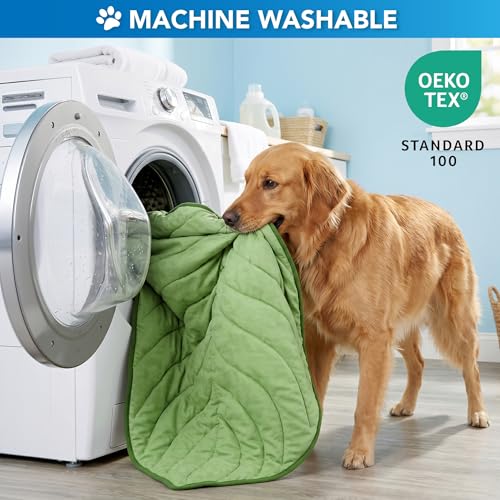 PetAmi Dog Cooling Mat, Leaf Shape, Pet Pad with Cooling Nylon & Soft Fleece, Q-Max > 0.4 Reversible All Season Blanket for Dogs & Cats, Medium 42x48 in, Sage Green - color: Sage Green, size: Medium