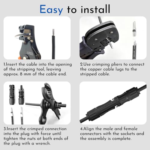 8AWG Solar Connectors IP68 Waterproof 2000V 70A Solid Tinned Copper Terminal Black 5 Pairs for Solar PV Panel Cable(6mm²) - size: 2000V 8AWG Solar Connectors