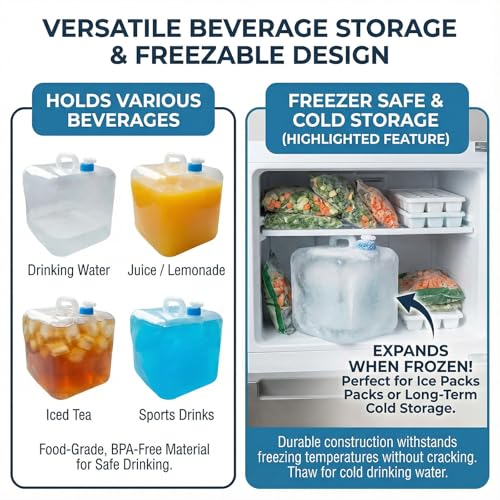 3-Pack 5.3 Gallon (20L) Collapsible Water Containers with Spigot - BPA-Free PE Water Jug - Leak-Proof Water Storage Bag for Camping, Hiking & Emergency Backup - Portable, Foldable