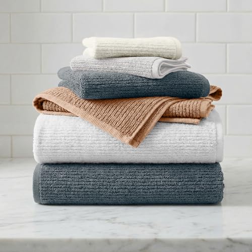 Great Bay Home Turkish Cotton 6 Piece Towel Set - Absorbent, Quick-Drying, Ribbed Bath Towels for Bathroom - Zero-Twist Fibers (Midnight Tide) - color: Midnight Tide
