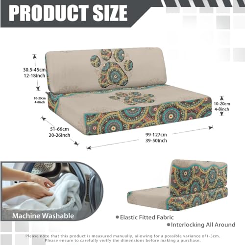 Boho Mandala Dog Paw Print 3 Pcs RV Dinette Cushion Covers Stretch Camper Cushion Slipcover Sofa Furniture Protector Include 1 Backrest Cover 1 Bench Cover and 1 Pillowcase - color: Boho Mandala Dog Paw