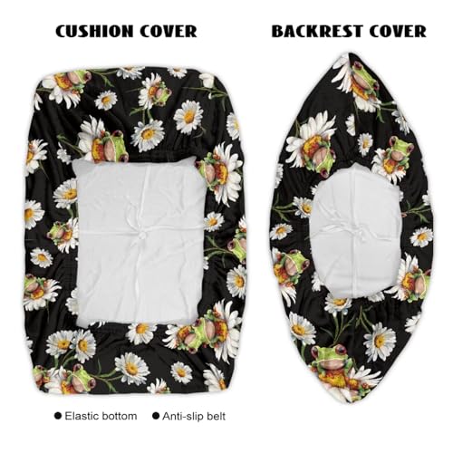 Frog Daisy Pattern 2 Pcs RV Dinette Cushion Covers Breathable Camper Cushion Slipcover Thickened 2 Seat Sofa Chair Cover Camper Seat Covers Dinette Booth - color: Frog Daisy