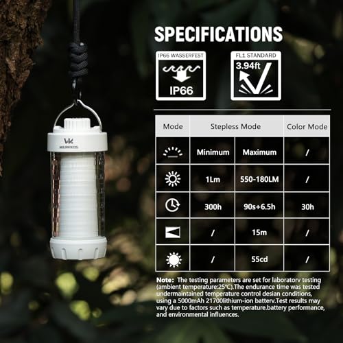 Wurkkos CL01 Camping Lantern Rechargeable, 550LM Waterproof Tent Light with Magnet Base, Up to 300H Runtime,Portable Lantern Flashlight with RGB light,Emergency Camp Light for Hurricane,Hiking,Camping - color: White