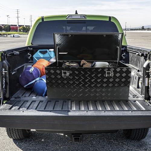 Black 48 Inch Truck Chest Tool box Heavy Duty Aluminum Stripes Plated Pick Up Truck Bed Box Waterproof RV Trailer Toolbox Storage with Side Handle and Lock Keys –48"x20"x17" - color: Black, size: 48"x20"x17"