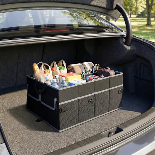 Goplus Collapsible Trunk Organizer, 13 Gallon Foldable Car Storage Organizer with Extenable Compartments, Pockets, Securing Straps, for SUV Van Sedan Truck, 22" x 16" x 10" - size: 13 Gallon (50L)
