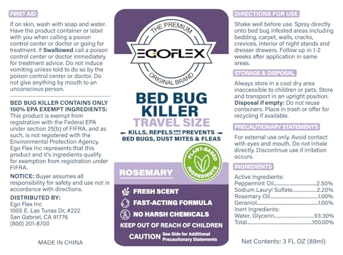 3-Pack Bed Bug Killer Spray - Travel Size TSA Approved - Repels Bed Bugs, Dust Mites, Lice & Fleas with Natural Essential Oils - Travel Essentials for Women - 3 Fl Oz