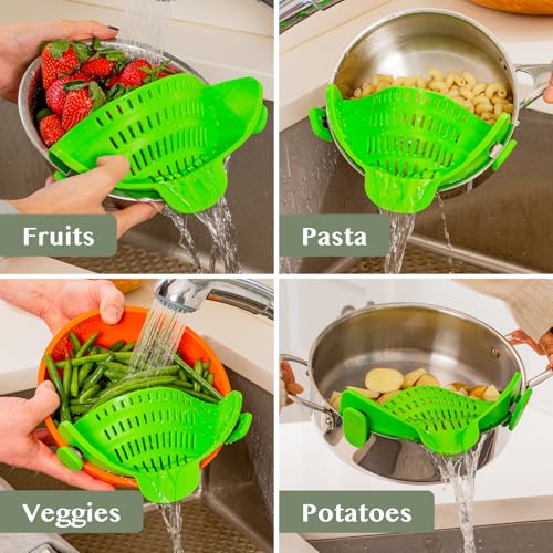 Kitchen Gizmo Snap N' Strain Clip On Strainer for Pots and Pans - Collapsible Silicone Pasta Strainer and Kitchen Gadget for Cooking - Easy to Use, Heat Resistant and Space Saving Colander - Green - color: Lime Green