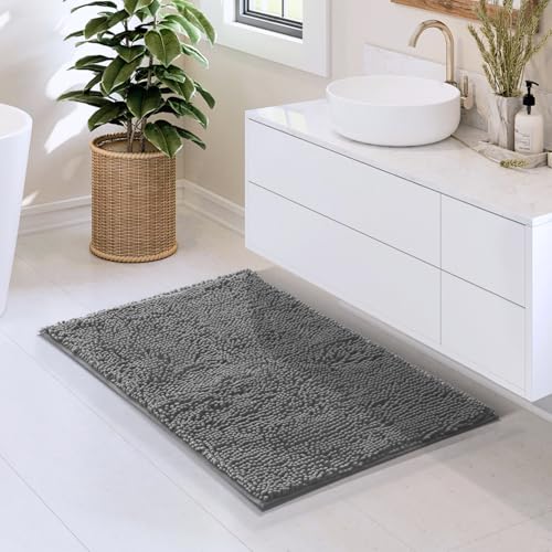 Hearth & Harbor Bathroom Rugs, Chenille Bath Mat - Machine Washable Bath Mats for Bathroom Non-Slip Backing Rubber, Quick Dry Bathroom Mat, 20 x 32 - Frost Grey - color: Frost Grey, style: 20 x 32