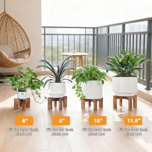 Vigordream Plant Stand, Indoor/Outdoor Wood Plant Holder, Single Flower Pot Stand, Sturdy Planter Stands(Walnut, Fit 5-12 Inch Pots) - size: Fit 5-12inch pots