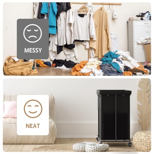 150L Large Laundry Basket with Wheels, Rolling Laundry Hamper with Removable Laundry Bag & Metal Frame, Oxford Fabric Dirty Clothes Hampers for Bedroom, Laundry Room, Bathroom, Dorm(Black) - color: Black
