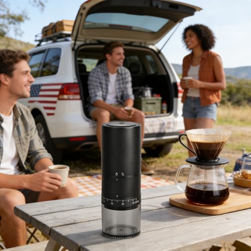 Portable Electric Coffee Grinder with 38 Adjustable Grind Settings – USB Rechargeable Stainless Steel Conical Burr, Coffee Bean Grinder for Espresso, French Press, Travel, Camping, Home & Office Use - color: Stainless Steel Black