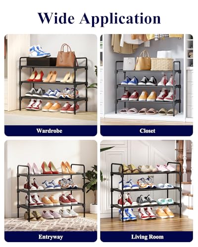 Kitsure Shoe Rack for Closet, Sturdy Shoe Storage for Entryway, Space-Saving Shoe Rack Small and Shoe Shelf, 27.6" Wide, Black