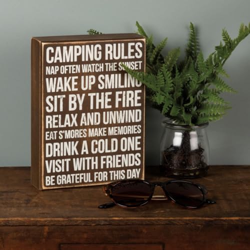Primitives by Kathy 27371 Rustic Brown Box Sign, 6 x 8, Camping Rules