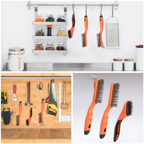 Wire Brush Cleaning Set 3Pc,Detail Brush 10-1/2" and 8",for Cleaning Welding Slag,Rust and Dust.Stainless Steel Brushes with Strong Handle & Metal Scraper,from VASTOOLS - style: WB-3