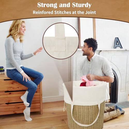 Canvas Laundry Bags with Handles & Square Base 16"Wx16"Depth x27.6"H, Extra Large Heavy Duty Laundry Basket Hamper Liner, Washable Drawstring Dirty Clothes Bag Canvas Storage Sack(Beige,1 Pack) - color: Beige 1-Pack | Square Base, size: 16"Wx16"Depthx27.6