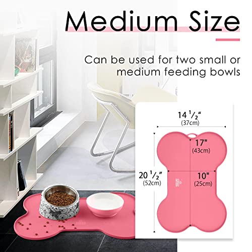 Super Design Dog Food Mat Dog Bowl Mat for Food and Water Silicone Non Spill Cat Feeding Mat Puppy Placemat Waterproof - 20.5" x 14.5", Pink - color: Pink-2
