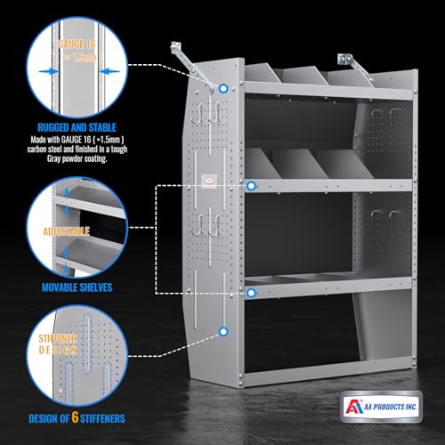 AA Products Inc. SH-4303(3) Steel Van Shelving Storage System Fits for NV200, Transit Connect 2014+ and Chevy City Express, Set of 3 Van Shelving Unit, 32" W x 43" H x 13" D