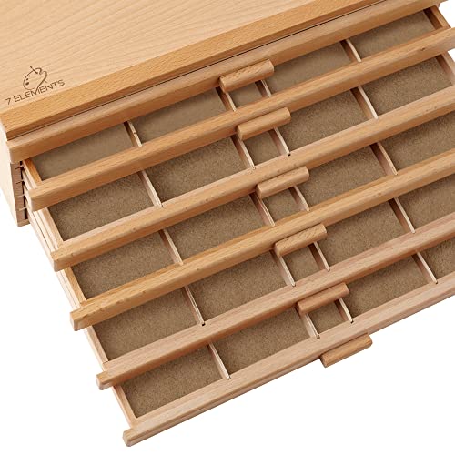 7 Elements 6 Drawer Wooden Artist Storage Supply Box for Pastels, Pencils, Pens, Markers, Brushes and Tools - size: 6-Drawer