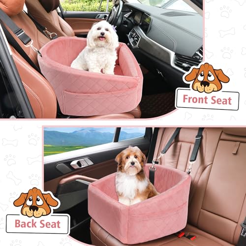 NEEZUKAR Dog Car Seat for Small Medium Dogs,Detachable Washable Dog Booster Seat Under 30lbs, Pet Car Seats Travel Bed with Storage Pockets and Safety Belt(Pink) - color: Pink