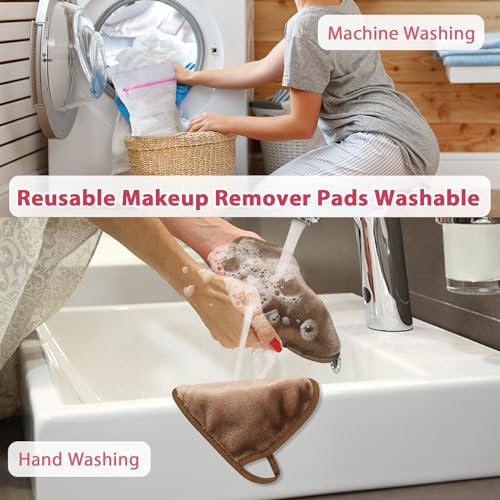 Natwag Makeup Remover Cloth, 6" x 6" Make Up Towels Reusable Face Cloth for Washing Face, Makeup Remover Pads Microfiber Face Washcloth with Mesh Bag, Just Water, 12 Pack, Brown - color: Brown