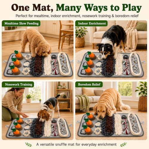 Snuffle Mat for Dogs – Extra Large 32'' x 20'', Washable Slow Feeder Dog Toy, Durable Interactive Dog Puzzle for Mental Stimulation & Nosework Training, with Anti-Slip Suction Cups - color: Gray-Black