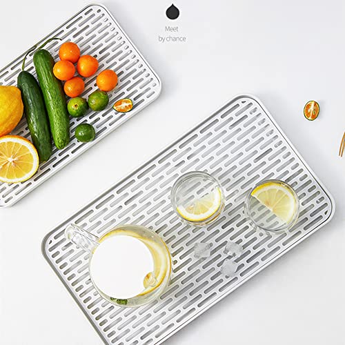2 Pack Serving Tray & Dish Rack & Flat Drain Board, Multi-Use Tray for Serving, Fruit Drain, Cup Drain, White & Grey, Perfect for Coffee Table, Kitchen, Outdoors (8.85W x 15.35L) - size: 8.85W x 15.35L- 2pack