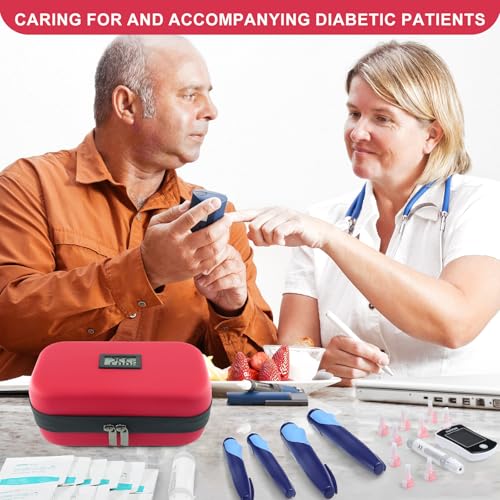 Gosemai TSA Approved Insulin Cooler Travel Case Medication Cooler for Travel with Thermometer Temperature Display Diabetic Medication Organizer Medical Travel Cooler Bag with 2 Ice Pack - color: Red