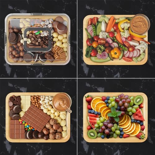 SpaceAid Charcuterie Board with Clear Lid, Portable Travel Cheese Cutting Boards for Picnic Accessories, Bamboo Serving Tray with Lids, House Warming Gifts, Black Handles, 1 Compartments - color: Black Handles, 1 Compartment