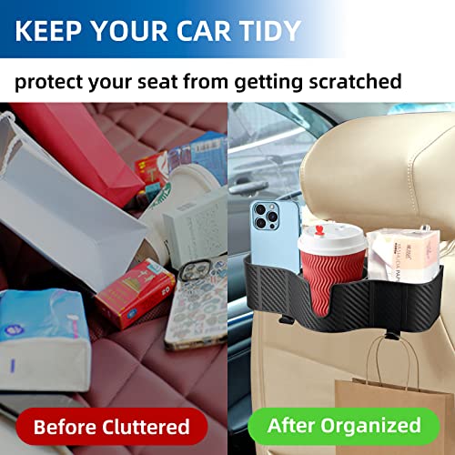 OUSHASAA 3-in-1 Car Headrest Backseat Organizer with 3.7" Backseat Cup Holder for Car, Seat Back Organizer with Hooks - size: 1-PACK