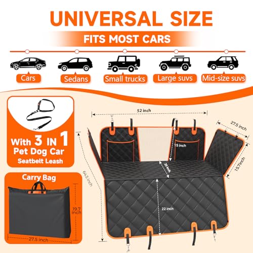 Dog Car Seat Cover for Back Seat, Hard Bottom Back Seat Extender for Dogs — Supports 500lbs for Safe Road Trips, Waterproof Pet Hammock Suitable for Large Breeds in Cars, SUVs & Trucks