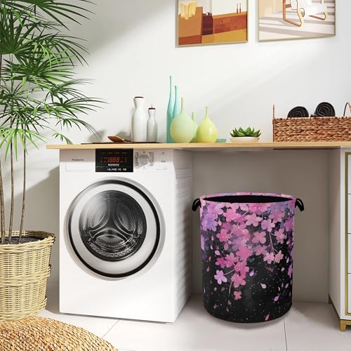 Cherry Blossoms Laundry Basket,Foldable with Handles Tote Bag Oxford Cloth for Bathroom Bedroom Dirty Clothes Storage Bucket 16" x 20.8" - color: Cherry Blossoms