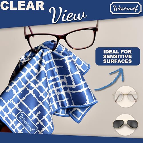 WESERWEF Design Microfiber Glasses Cleaning Cloth – Premium Cleaning Cloth for Eyeglasses, Screens, Tablets, Cameras & Lenses, 12" x 12", Ultra-Soft & Scratch-Free (Blue) - color: blue