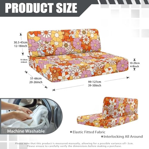 70S 80S Groovy Hippie Daisy Pattern RV Dinette Cushion Slipcovers Stretch Camper Booth Seats Replacement Cover RV Sofa Furniture Protector-Bench & Backrest Covers, 2 Sets - color: 70s 80s Groovy Hippie Daisy