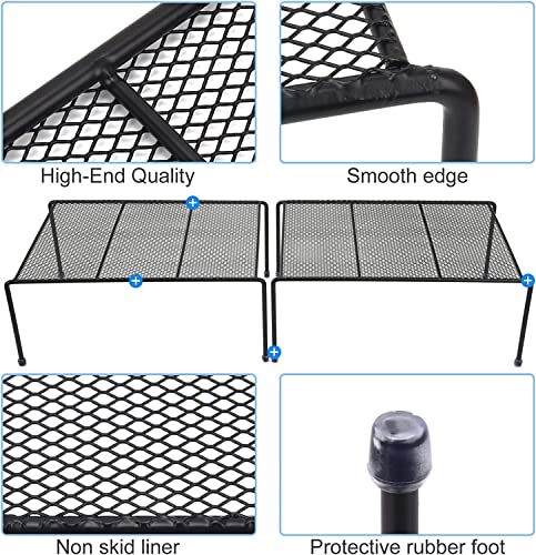 Set of 2 Mesh Kitchen Shelves Cabinet Storage Shelf Rack (13.1 x 10.2 Inch) ,Kitchen Bathroom Pantry Cupboard Desk Home Office, Fridge, Cabinet, Bathroom Cupboard, Non-slip Plastic Feet (2, Black) - color: Black