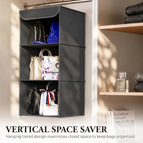 Simple Houseware 3-Shelf Hanging Closet Organizer, Fabric Storage Shelves with 57L Capacity, Dark Gray - color: Dark Grey