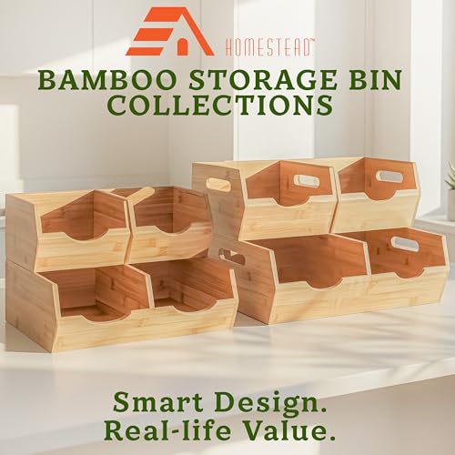 HOMESTEAD Extra Large Bamboo Pantry Storage Bins ā 30% Larger, Stackable Potato Onion Storage Bin, Large Pantry Organizers and Storage, Produce Vegetable Organizer, Set of 3 - size: Extra Large ( 3 Pack )