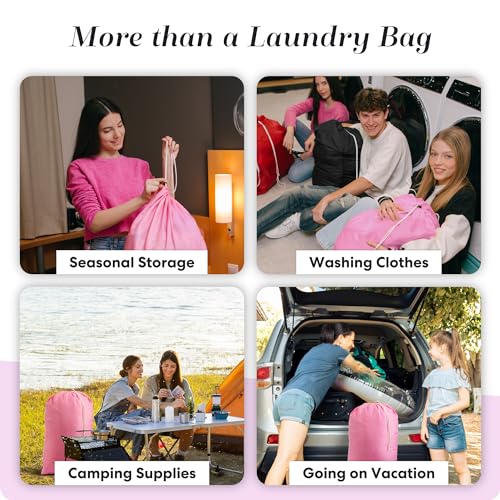 Nylon XL Laundry Bag - Locking Drawstring Closure and Machine Washable. These Large Bags will Fit a Laundry Basket or Hamper and Strong Enough to Carry up to Three Loads of Clothes (Pink 22" x 32") - color: Pink, size: 22" x 32"