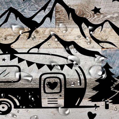 RV Shower Curtain for Bathroom, Happy Camping Shower Curtain Blue Gray Barn Door Bathroom Curtains, Rustic Wood Bath Curtain Decor Waterproof Travel Camping Shower Curtain Set with 12 Hooks 72X84 Inch - size: 72"W x 84"L (Pack of 1)