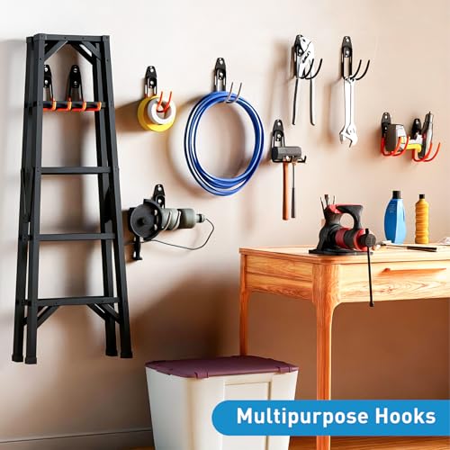 GeeWatom Garage Storage Utility Hooks,Garage Garden Tool Organizer,Steel Wall Mount Hooks, Large Garden U Hooks (2 Pack) - color: Black