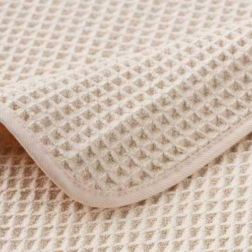 POLYTE 430 GSM Microfiber Quick Dry Lint Free Oversize Bath Towel Set, 6 Piece (Waffle Weave) - color: Light Beige
