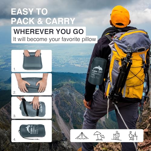 Memory Foam Camping Pillow, Lightweight & Portable Travel Pillow, Backpacking Pillow with Removable Cover, Ergonomic Pillows, Neck Lumbar Support for Outdoor Camp, Hiking, Backpacking Sleep