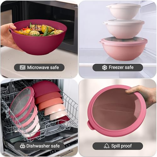 Zulay Kitchen 12 Piece Plastic Mixing Bowls with Lids Set - Leak-Proof Microwave & Freezer Safe Stackable Mixing Bowl Set for Preparing, Serving and Storing - Non-Slip Large Nesting Bowls (Red Ombre) - color: Red