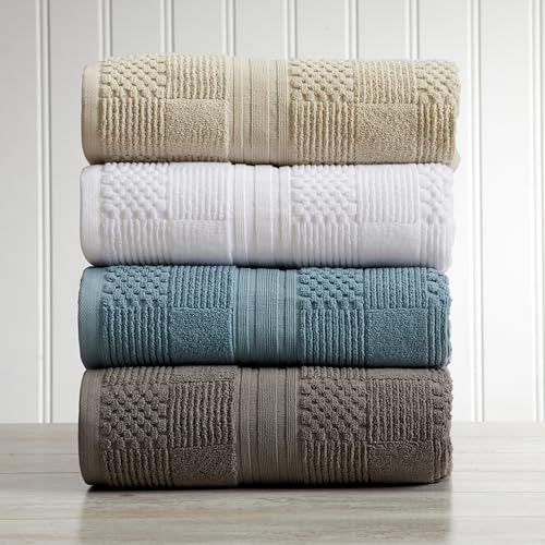 Springtree Home 100% Cotton Bathroom Towel Set | 6 Piece Set - White Towels | Geometric Textured Design | Absorbent & Quick-Dry | Oeko-TEX® Standard 100 Cotton | Myla Collection - White - color: Bright White, size: 6 Piece Set