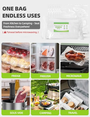 Vacuum Sealer Bags, Reusable Vacuum Zipper Bag, BPA Free Heavy Duty Vacuum Storage Bag for Food 15 Bags (15 Small Bags (8.27x 8.66 in)) - size: 15 Small Bags (8.27x8.66 in)