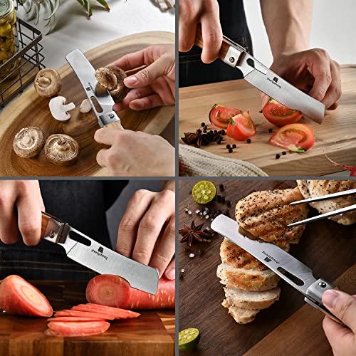 ZhengSheng Folding Chef Knife with Nylon Pouch 4.8” Ultra Sharp 440A Stainless Steel Blade Natural Olive Handle Pocket Foldable Japanese Style Kitchen Knife for Outdoor Camping BBQ trip Cooking. - color: #4 Natural Olive Handle - Black Nylon Pouch