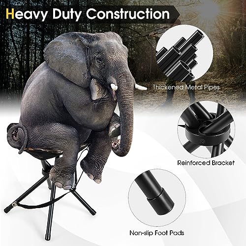 HAPPYGRILL 2-Pack Folding Hunting Stools, Lightweight Portable Chairs with Metal Frame & Carrying Strap, Outdoor Blind Chairs for Hunting Camping Fishing, Camouflage