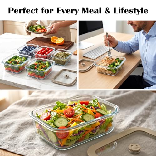 5 Pack 35 oz Glass Meal Prep Containers, Plastic-Free Glass Food Storage Containers with Lids, 4.4 Cups Airtight Glass Lunch Containers for Leftovers, Microwave, Oven, Freezer and Dishwasher - size: 35oz