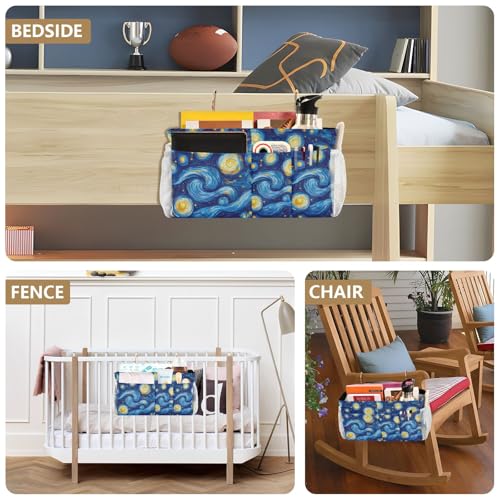 Bedside Caddy Hanging Storage Bag Van Gogh Style Starry Night Bedside Organizer Caddy for Bunk, Dorm Room, Hospital Beds - Place Magazines / Remotes / Keys