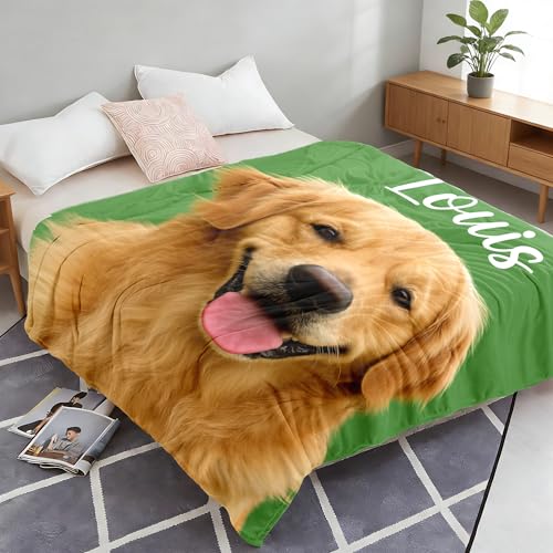 Custom Dog Portrait Blankets with Pictures, Personalized Pet Face Blanket Throws with Photo Name, Customized Puppy Blanket for Pet Lovers Owners Dad Mom, Best Dogs Memorial Gifts - color: Design12