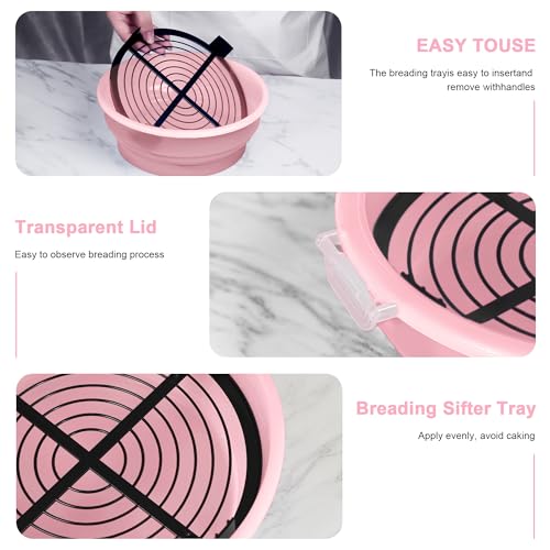 FJNATINH Collapsible Batter Bowl - Mess Free Better Breader Shaker Bowl with Lid Breading Shaker Container - Great for Fried Fish, Fried Chicken, Onion Rings, Wings & More,No Leak,Easy to Store,Pink - color: Pink